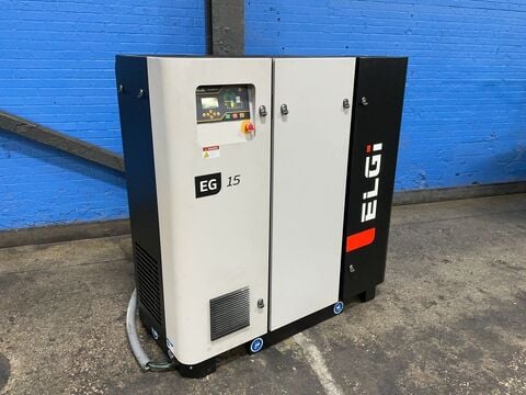 150 PSI, Elgi #EG15-150-V, rotary screw air compressor, 20 HP, 1765 RPM, 48.2/24.1 A, Neuron II digital