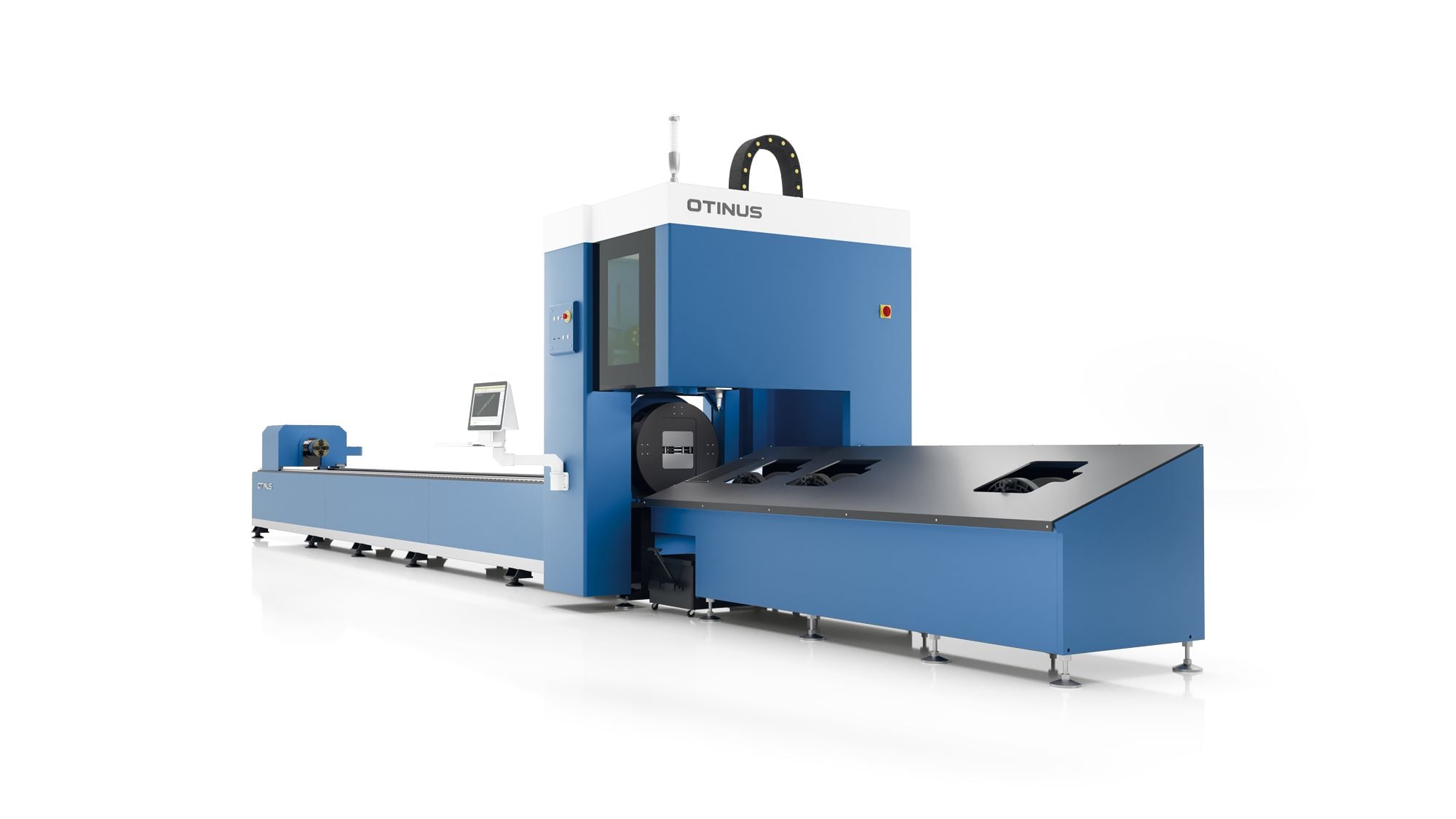 Otinus #FLT-6022-3000W, fiber tube laser cutting machine, 3000 watt, 9" H x 20' L max section, 660 lb.