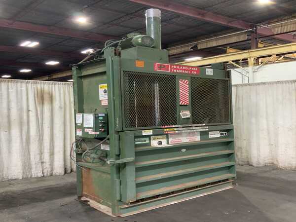 60" x 30" x 48" Philadelphia Tramrail #2300HD, vertical baler, 10 HP, 2000 psi, 6" cylinder bore, 2003