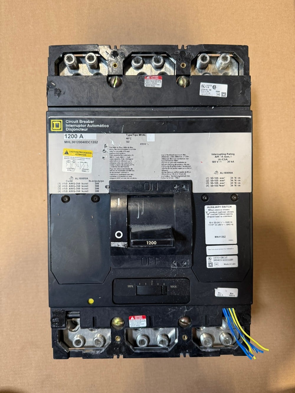 Square D MHL36120040DC1352 1200 Amp. 600 Volts 3 Pole Circuit Breaker (6 Available)
