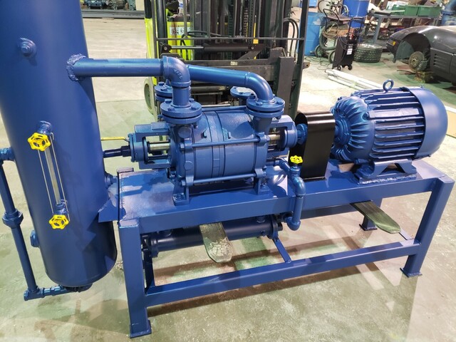 300 CFM, Sihi #LPH-55320, Liquid Ring Vacuum Skid, Carbon Steel, 29" HgV, full recovery system, new