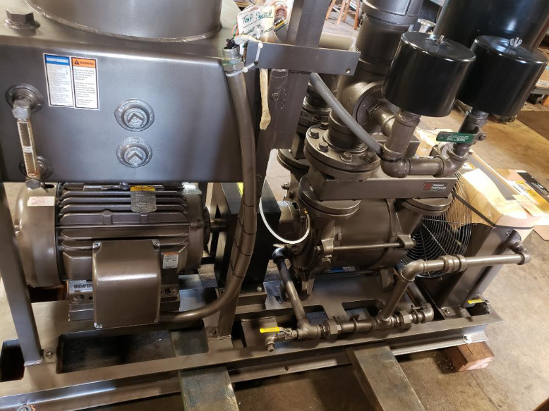 Travaini #TRO-500, Liquid Ring Vacuum Pump System, 40 HP, separator tank, air cooled heat exchanger