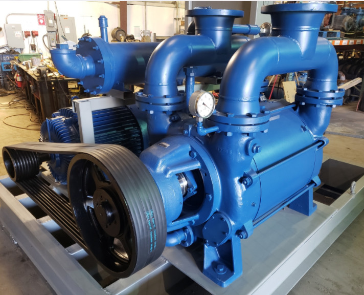 2000 CFM, Sihi #LPH-80557, Liquid Ring Vacuum Skid, 316 Stainless Steel, 125 HP, explosion proof motor, heat