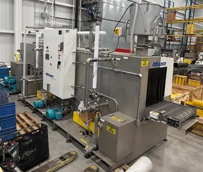 Alliance #Aquamaster-CB-2400E, 3 stage pass thru parts washer, 24" width belt x 24" tunnel H, 48" wash, 24"