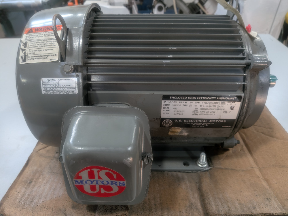 U.S. Electric HP l Motors RPM, US Electrical Motors r.182TCHZ, 1.5/0.75 HP 460V 3PH TE Induction Motor
