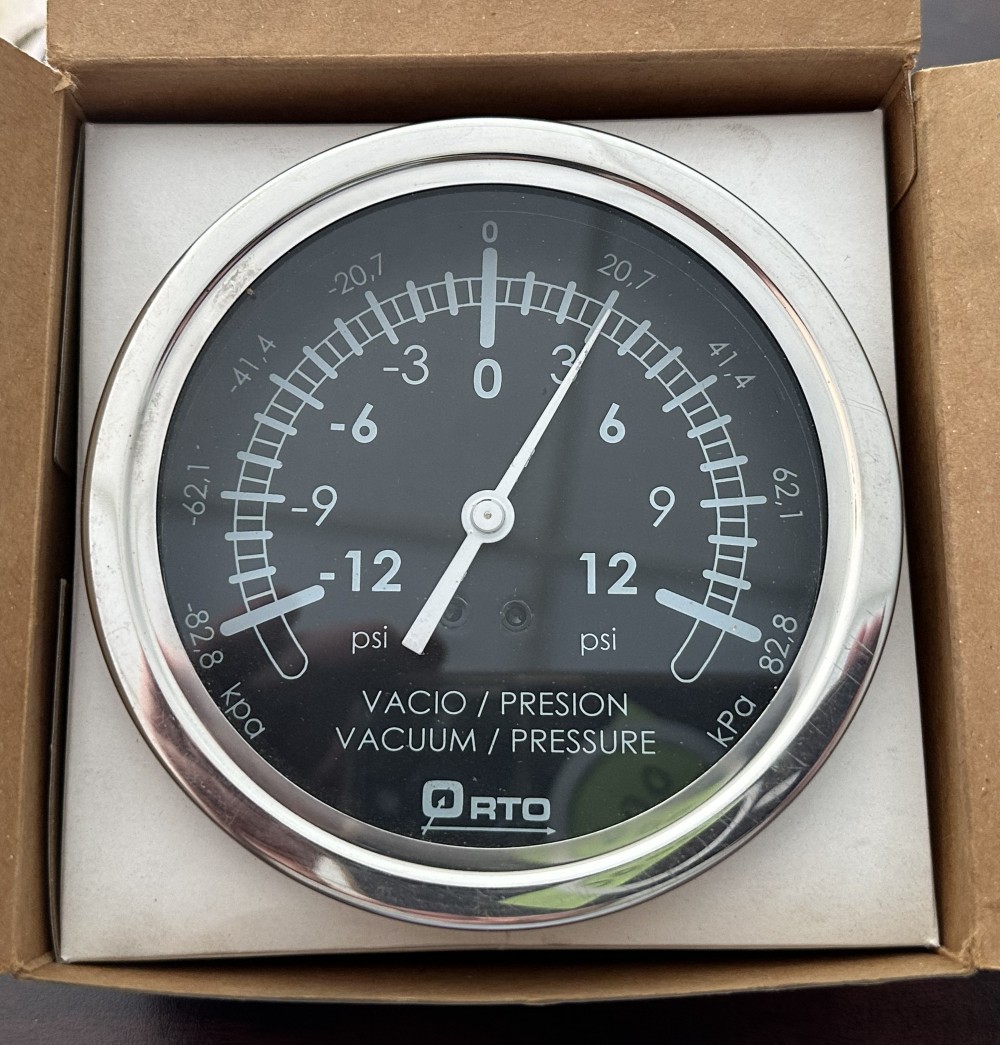ORTO de Mexico, S.A. de C.V., Dual-Scale Vacuum / Pressure Guage, -12 to +12 psi, NEW, In-Box
