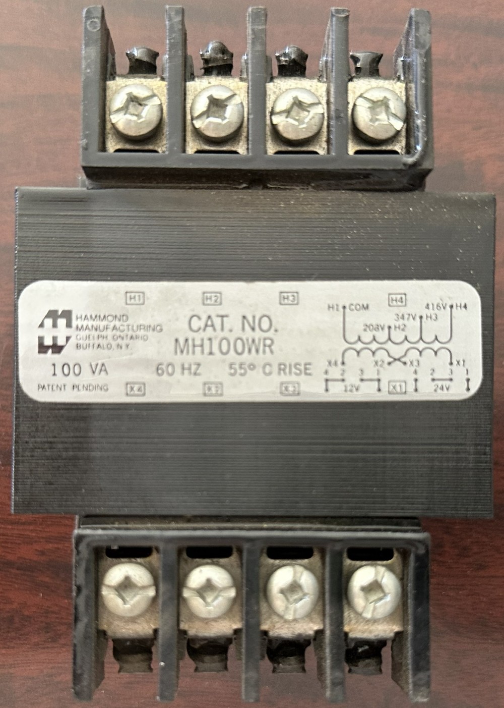 100 VA, Hammond Mfg., Open-Core Control Transformer, 60 Hz, 55C Rise, Multi-Tap Rated;- Primary & Secondary