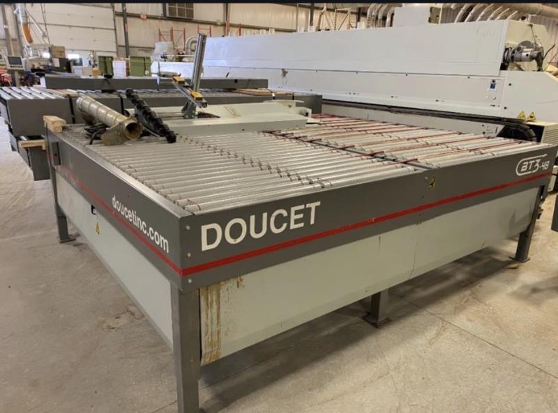 Doucet #BT-3-48, return conveyor for edgebanders, right hand return w/panel turner, 48" width x 24' L, 48" x