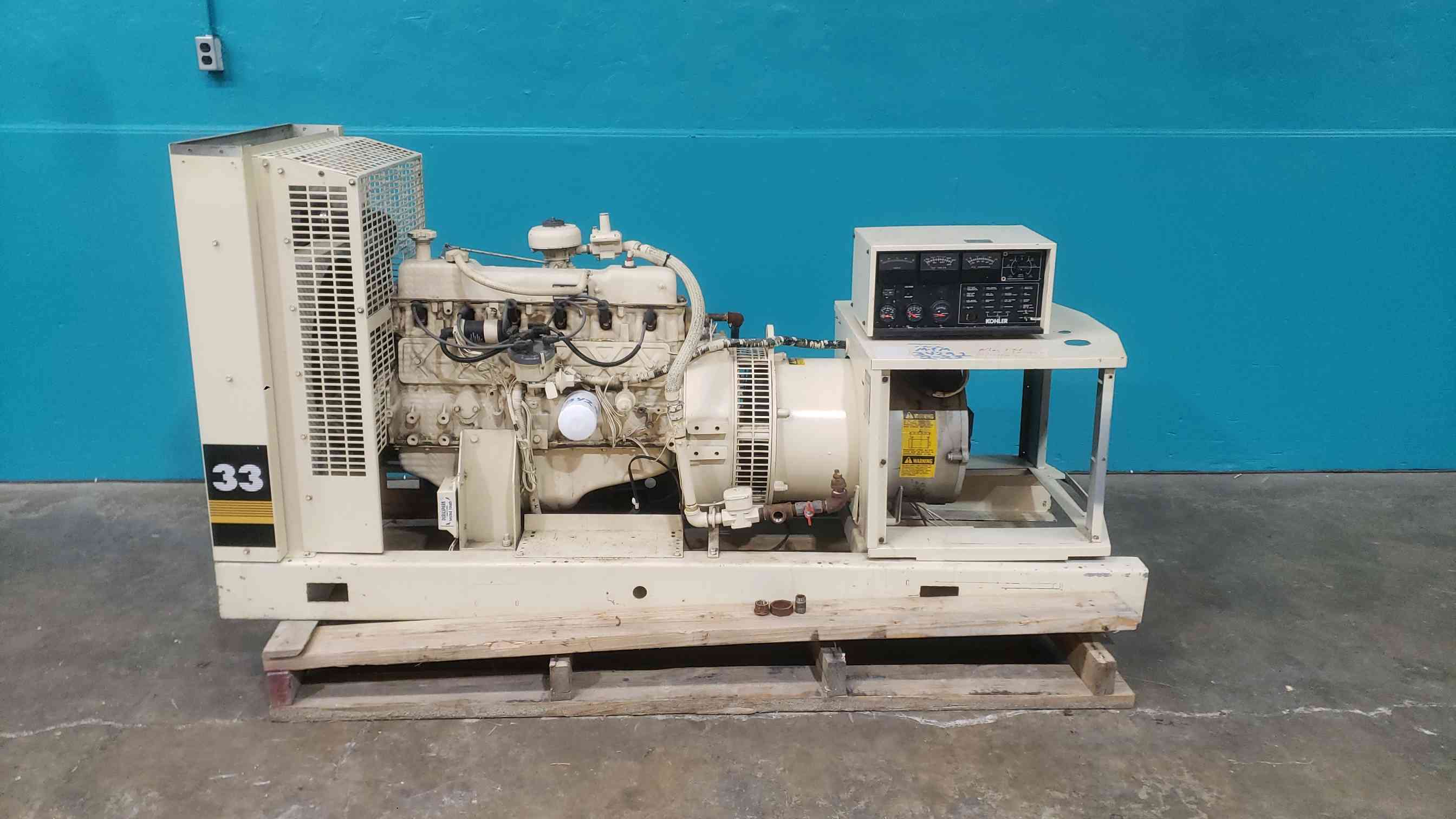 33 KW Kohler #33RZ262, NG/LP generator set, multi-phase, 3,442.7 hours, AS IS