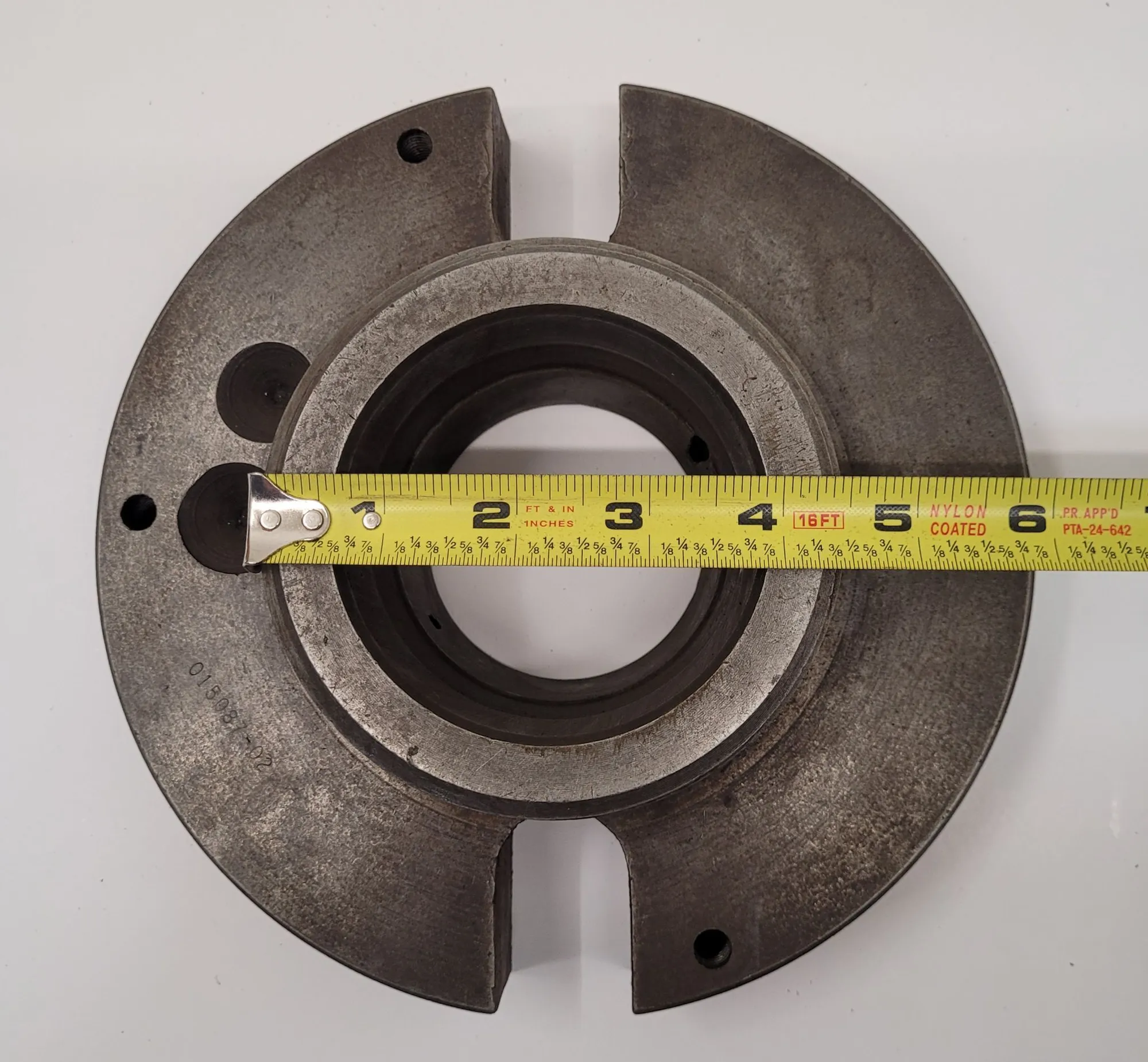 8" lathe face plate, L-0 mount, 4.5" center hole outside dimension, 3.25" center hole ID