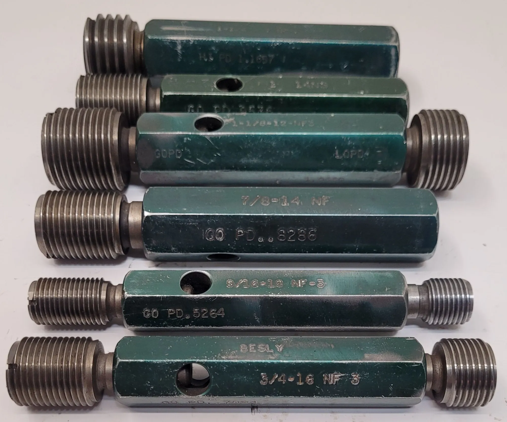 Besly, Go/No Go plug gauges, LOT of 8, various sizes