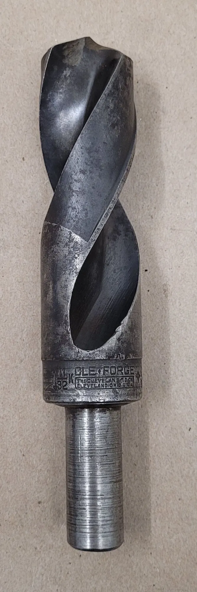 Cle-Forge, 1-11/32" HSS twist drill, straight shank, 6-3/4" OAL, 4-1/4" flute length