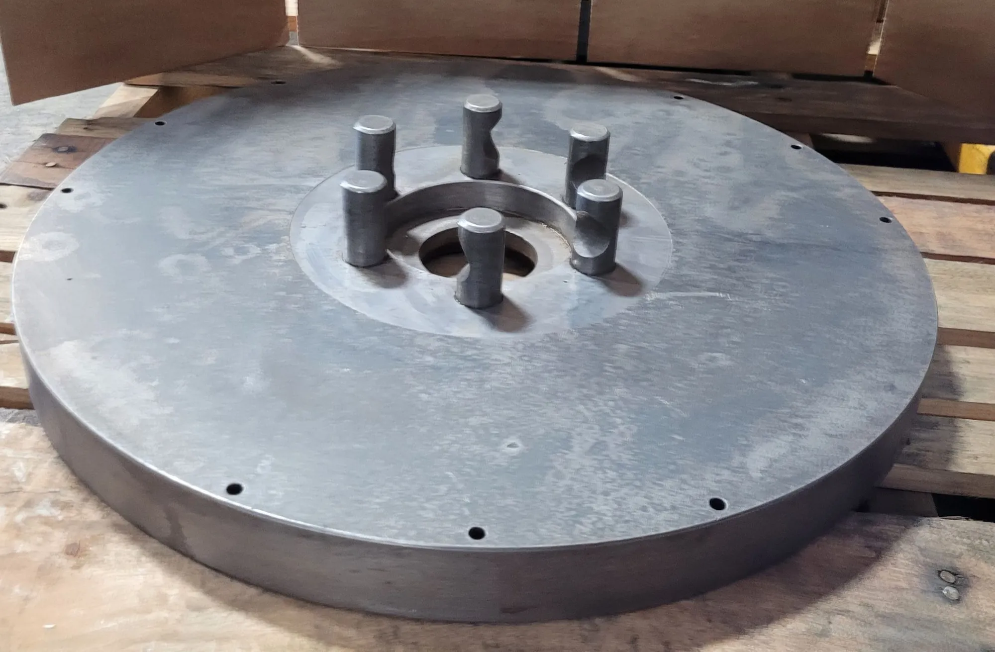 18-1/4" lathe plate, D1-6 mount, 3" thru hole, 6 pins, 4-1/8" hub ID