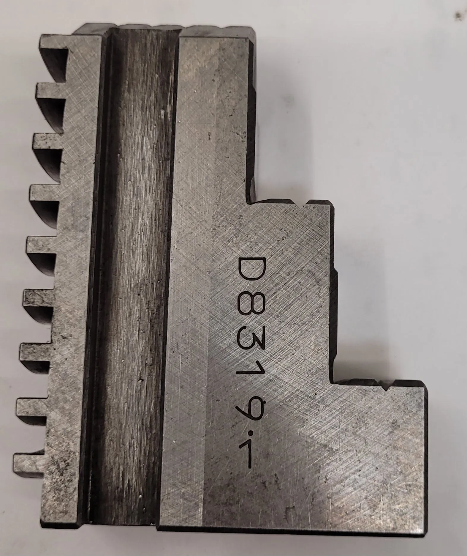Lathe chuck jaws #D8319, LOT of 3, 3-3/8" H x 7/8" width x 2-1/2" D, 1/8" tooth gap