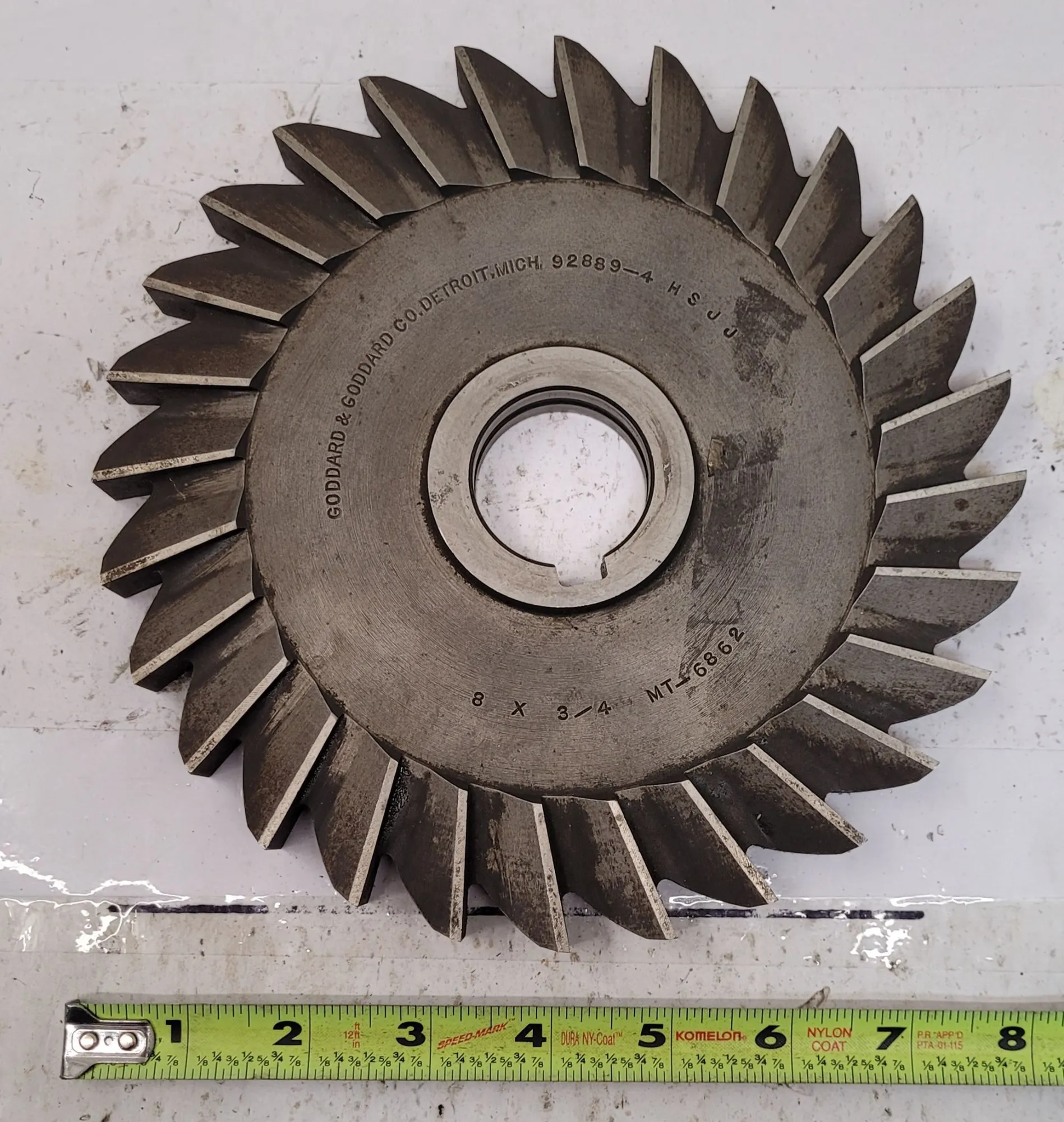 Goddard & Goddard #MT-6862, slitting saw milling cutter, 8" diameter, .75" thick, 1.5" arbor hole
