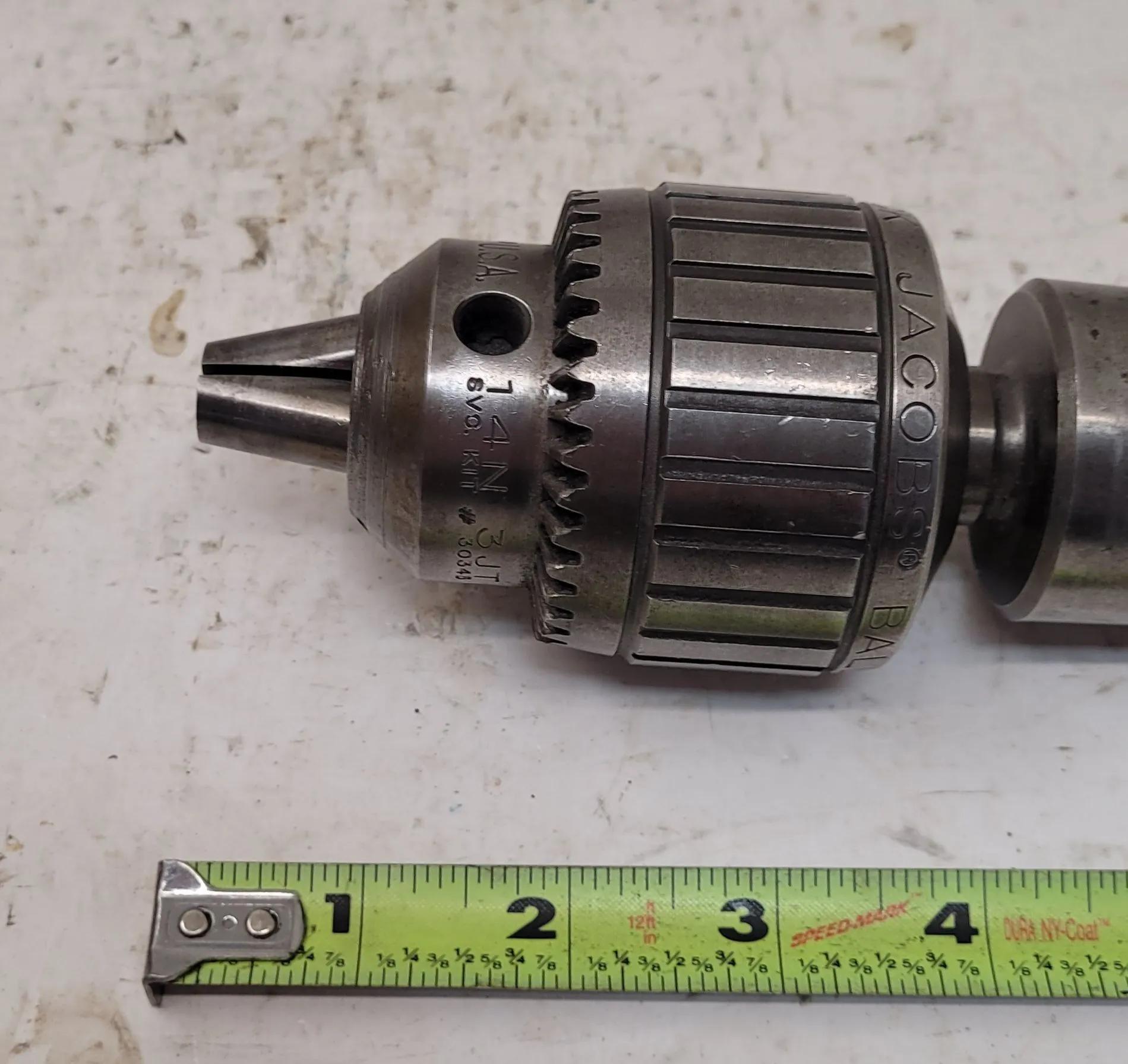 Jacobs #14N, ball bearing super chuck, 0-1/2" capacity, 3JT, w/5MT holder