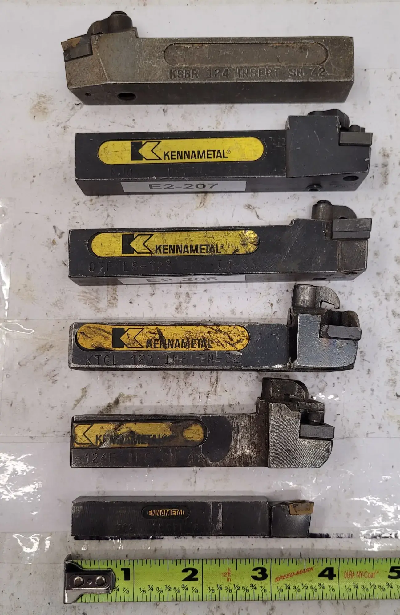 Kennametal, tool holders, LOT of 6, mixed 3/4" and 5/8" shanks, #DTFNLS-123, #DCFNL-124B, etc.
