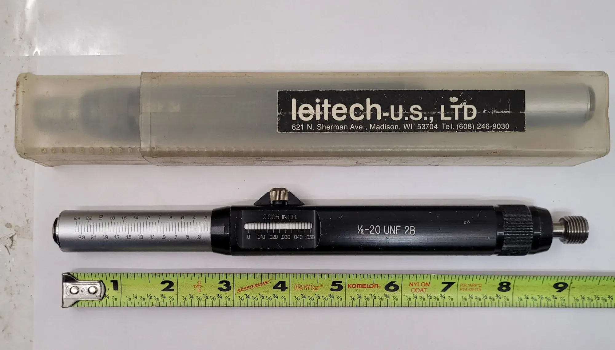 Leitech #335, thread plug gage, 1/2-20 UNF 2B, Go/No Go, depth, .4675/.4731 PD, LOT of 2