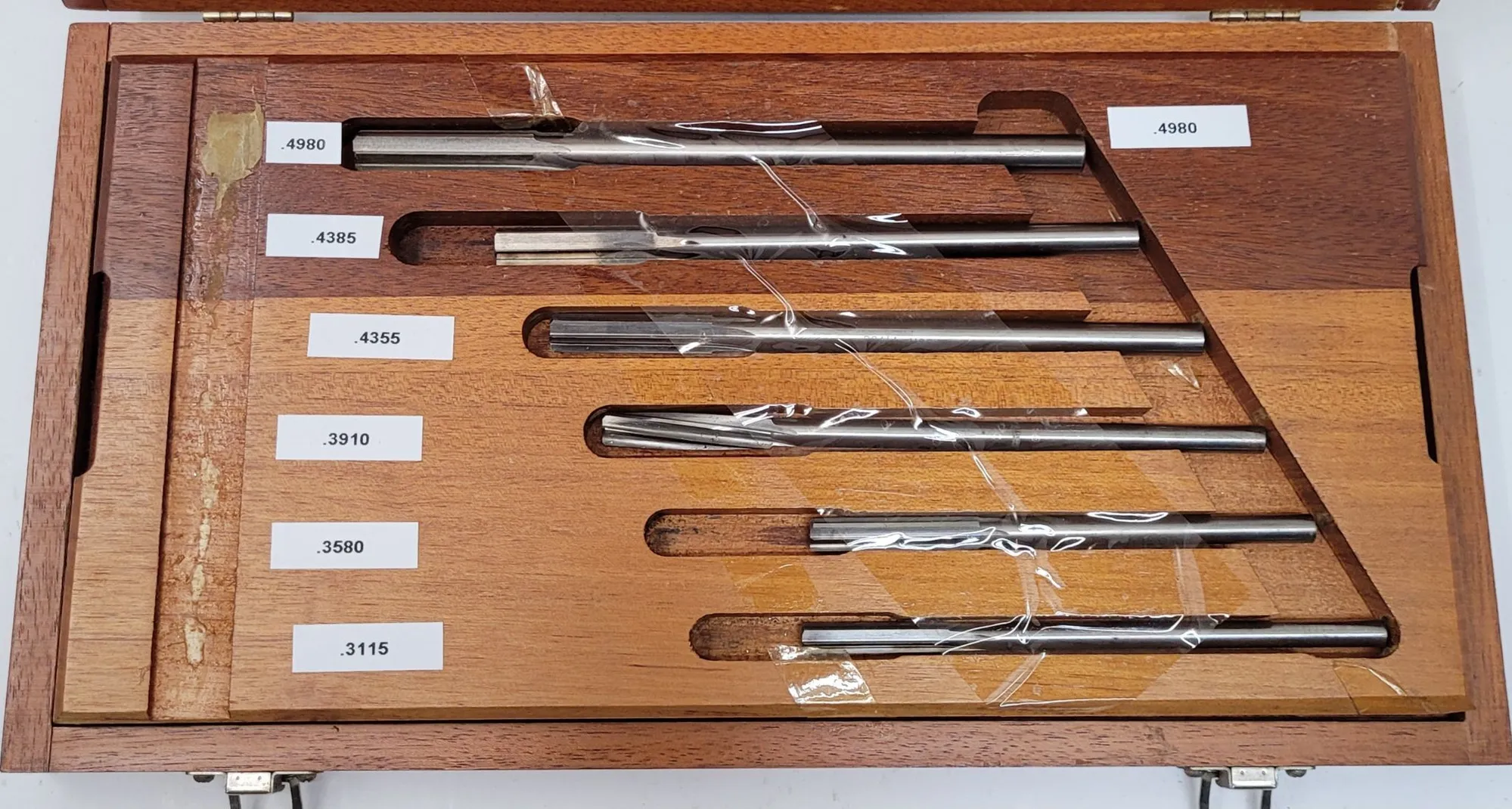 Nielsen, dowel reamers, LOT of 6, sizes .3115", .3580", .3910", .4355", .4385", .4980"