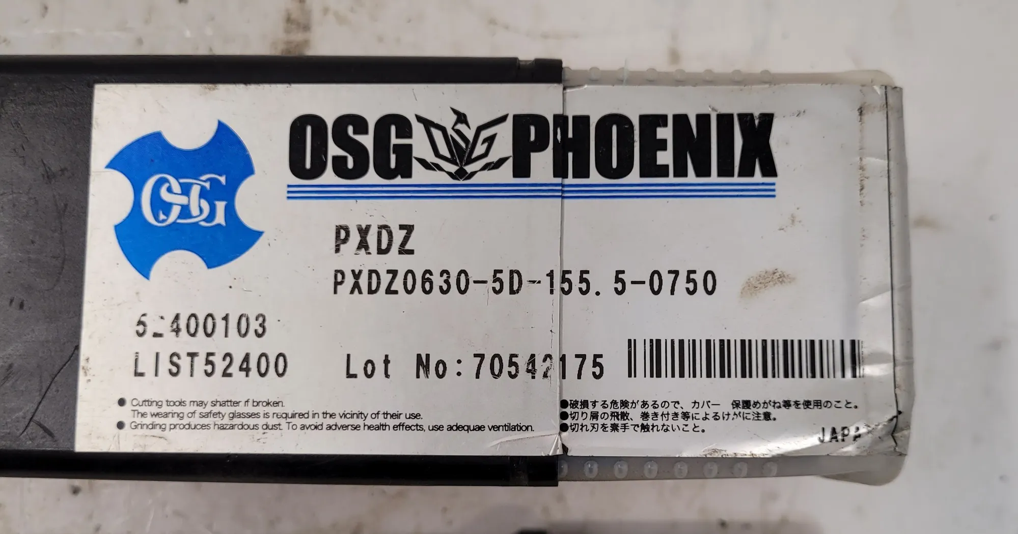 OSG #PXDZ0630-5D-155.5-0750, Phoenix PXDZ indexable drill, .63" - .668" diameter, 5:1 L/D ratio, coolant thru