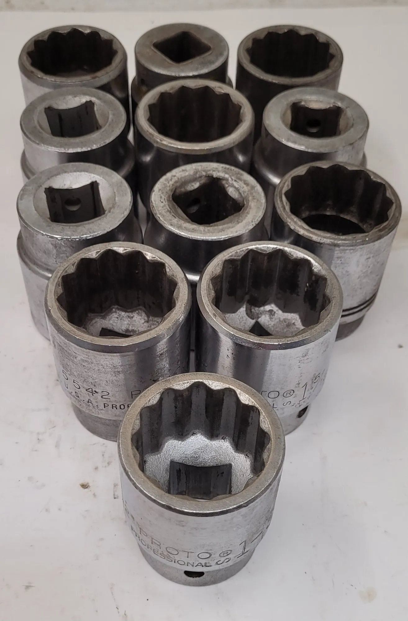 Proto, socket set, LOT of 14, 12 point, 1-5/16", 1-3/16", 1-1/8" sockets, mixed brands