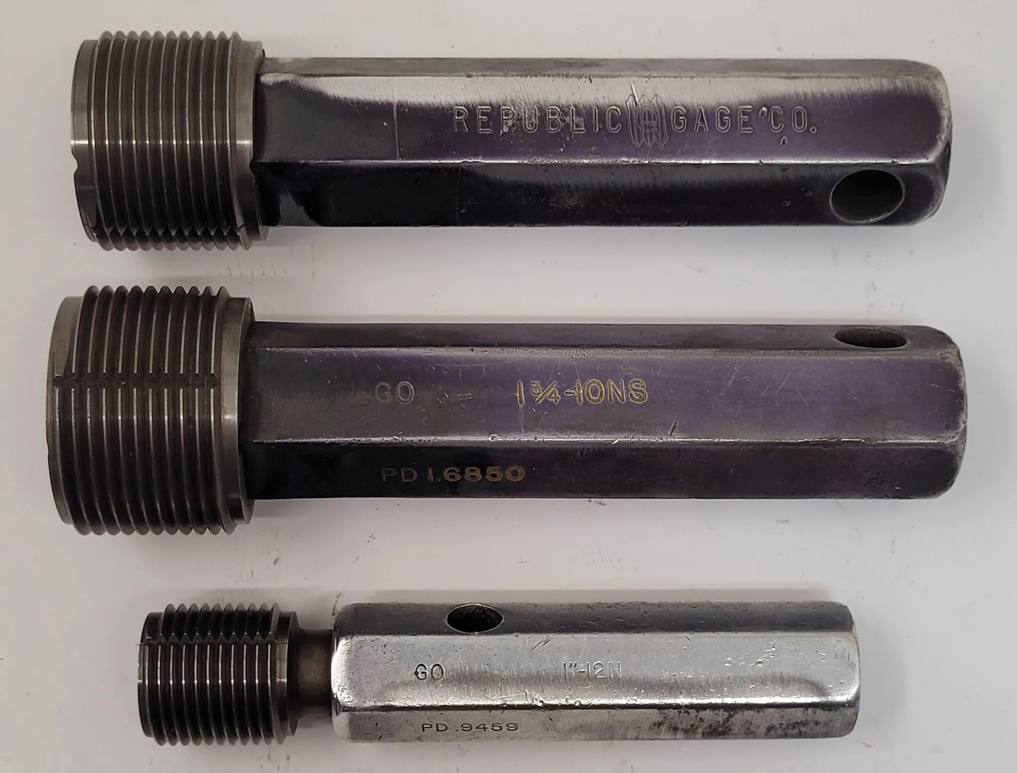 Republic-Lagun Gage, Go/No Go plug gauges, LOT of 3, various sizes