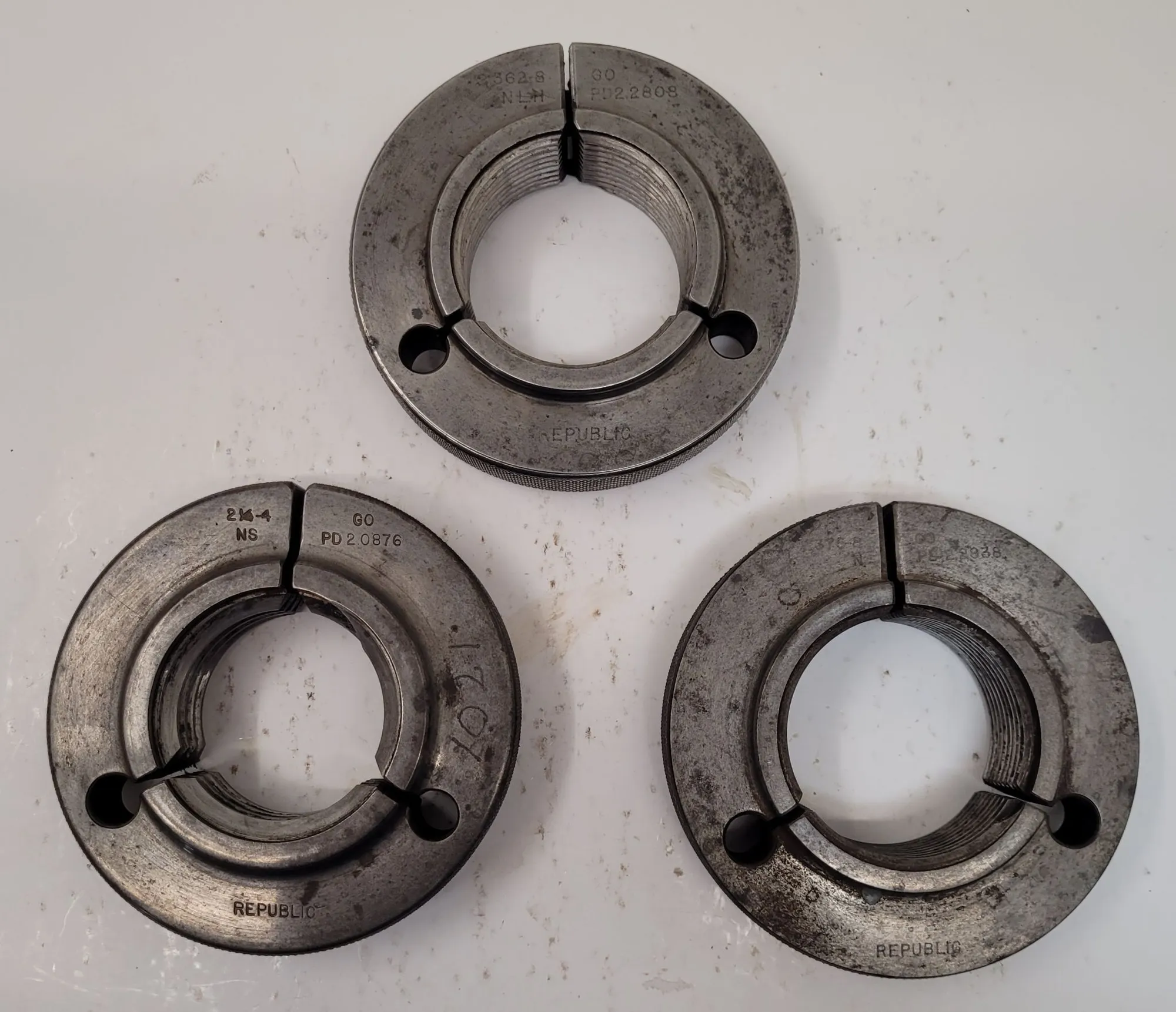 Republic-Lagun, thread ring gauges, Go, LOT of 3, various sizes