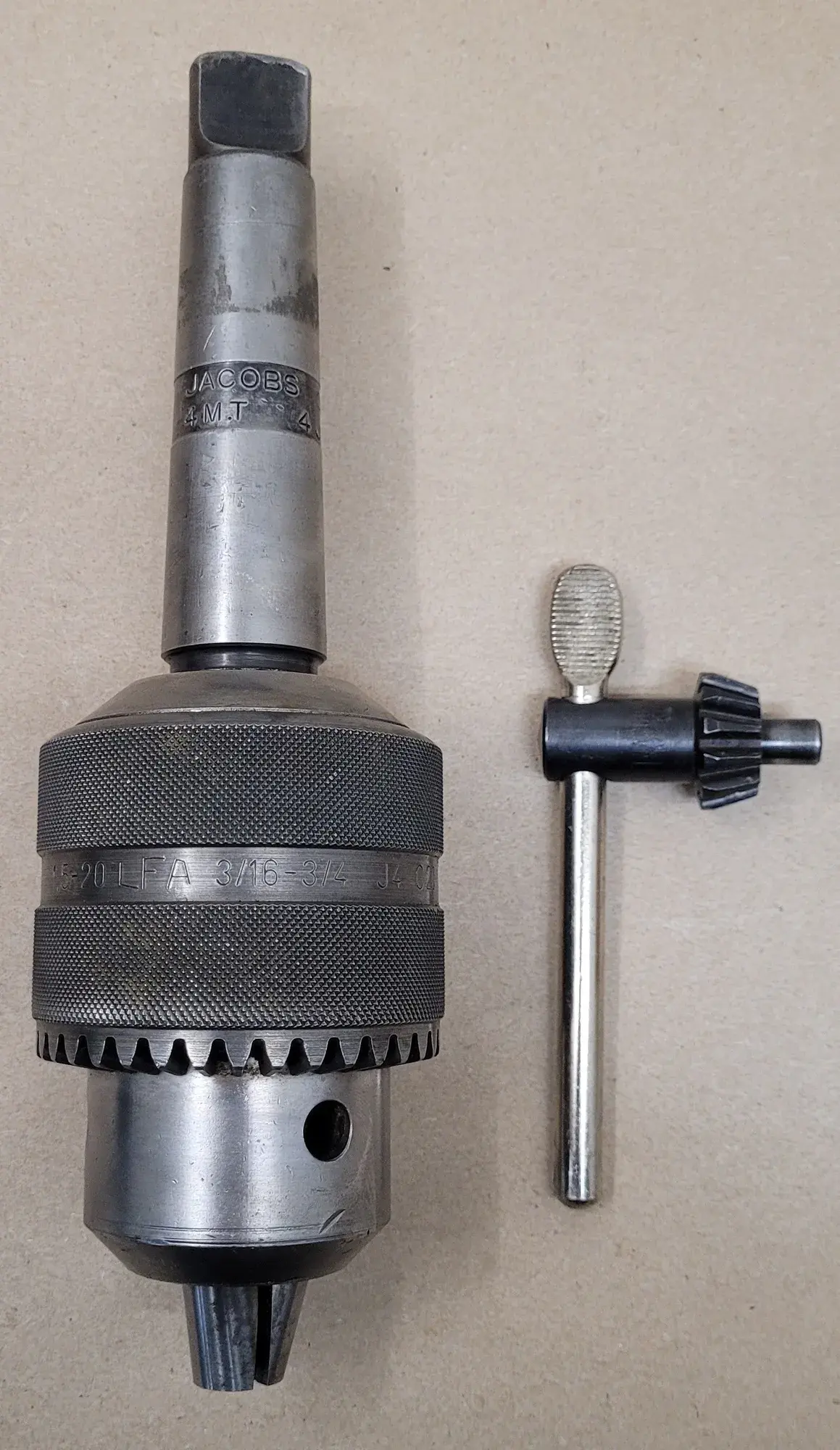 Rohm #215002, keyed ball bearing drill chuck, 4JT/4MT, 3/16" - 3/4" capacity