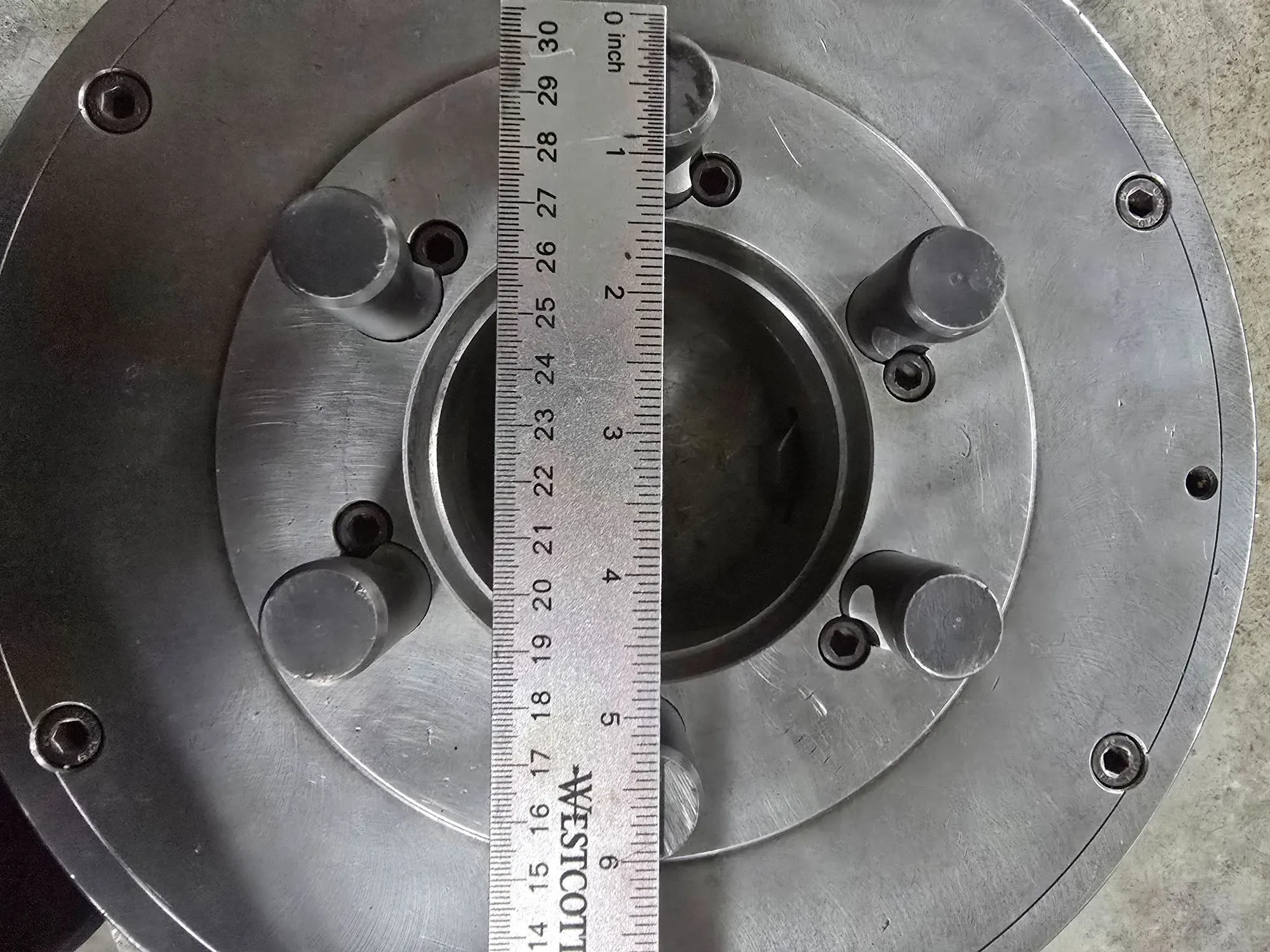 12" Skand Sweden, 3-jaw lathe chuck, 4" hole, D1-6 mount, 2-piece adjustable jaws