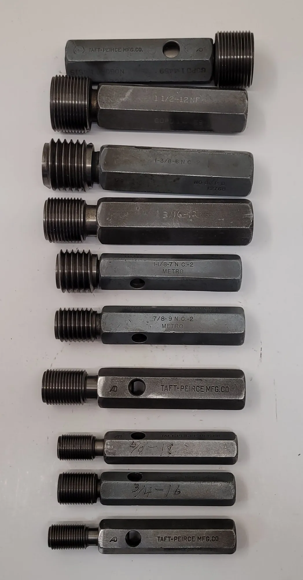 Taft-Peirce, Go/No Go plug gauges, LOT of 10, various thread sizes