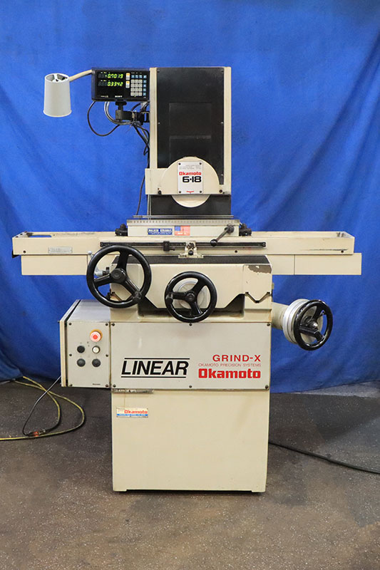 6" x 18" Okamoto #Linear-618B, hand feed surface grinder, 8" x 1/2" x 1-1/4" wheel, Sony 2-axis digital read