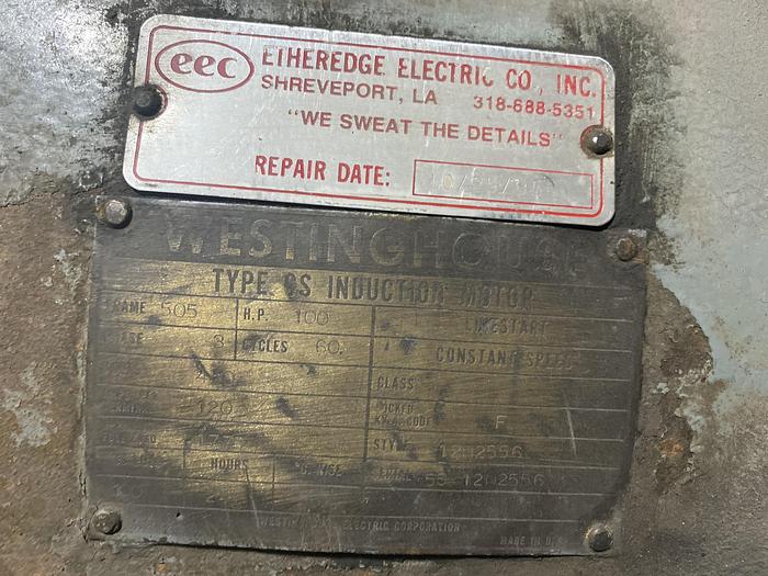 100 HP 1775 RPM Westinghouse CS, Frame 505, 440 Volts, 3 phase, AC Induction Motor