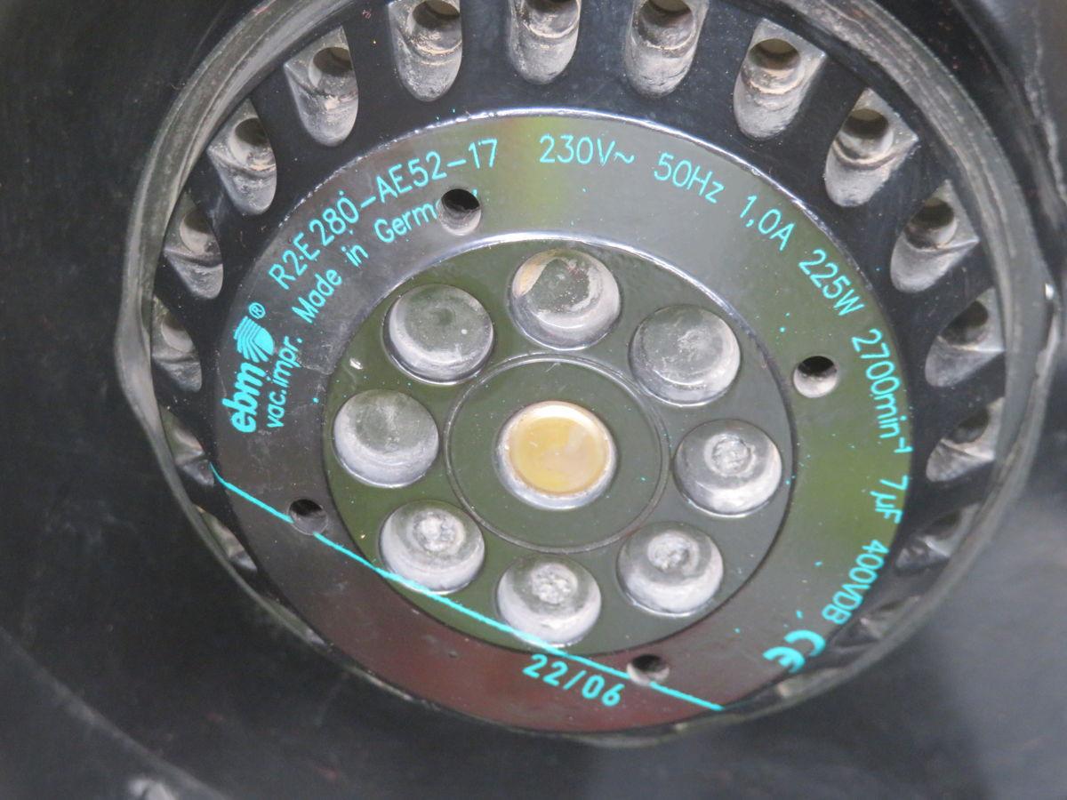EBM Papst #R2E280-AE52-17, Centrifugal Fan, 2700 RPM, 225 width, 1 Amp, 230 V., 50 Hz.