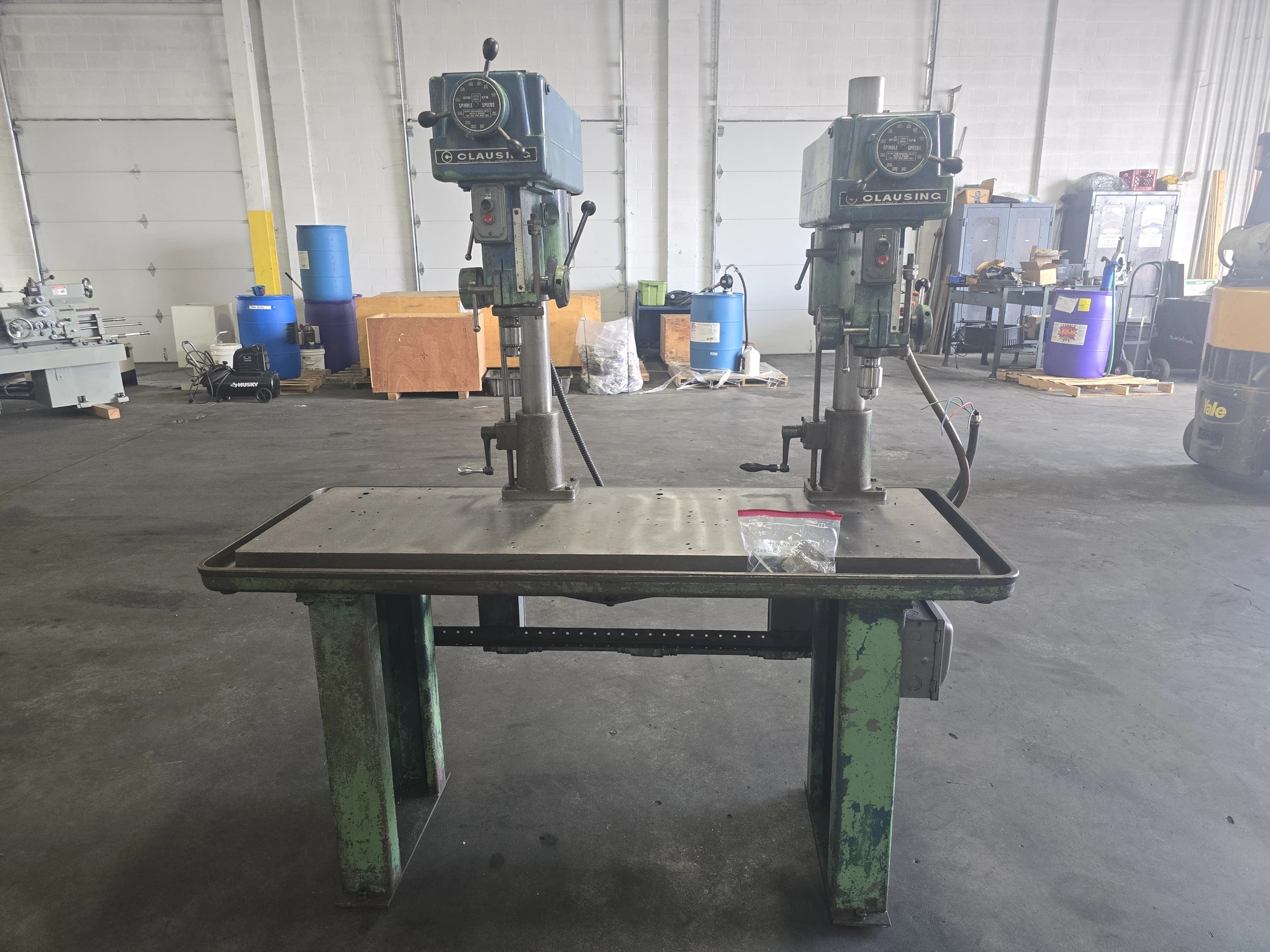 Clausing #1666, Dual Spindle Drill Press, Production Table, 208, 220/440 V., 3 Ph.
