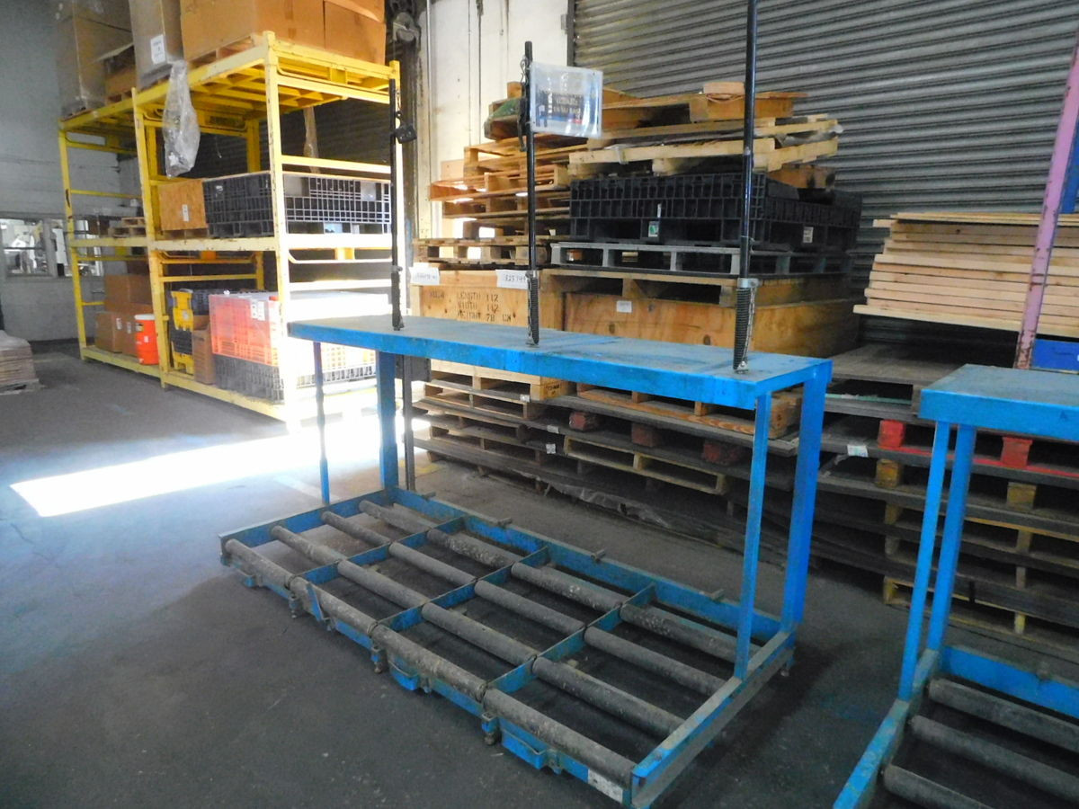 Battery Roller Service Stand, 93" width x 41" D x 45" H, w/ Charger Shelf