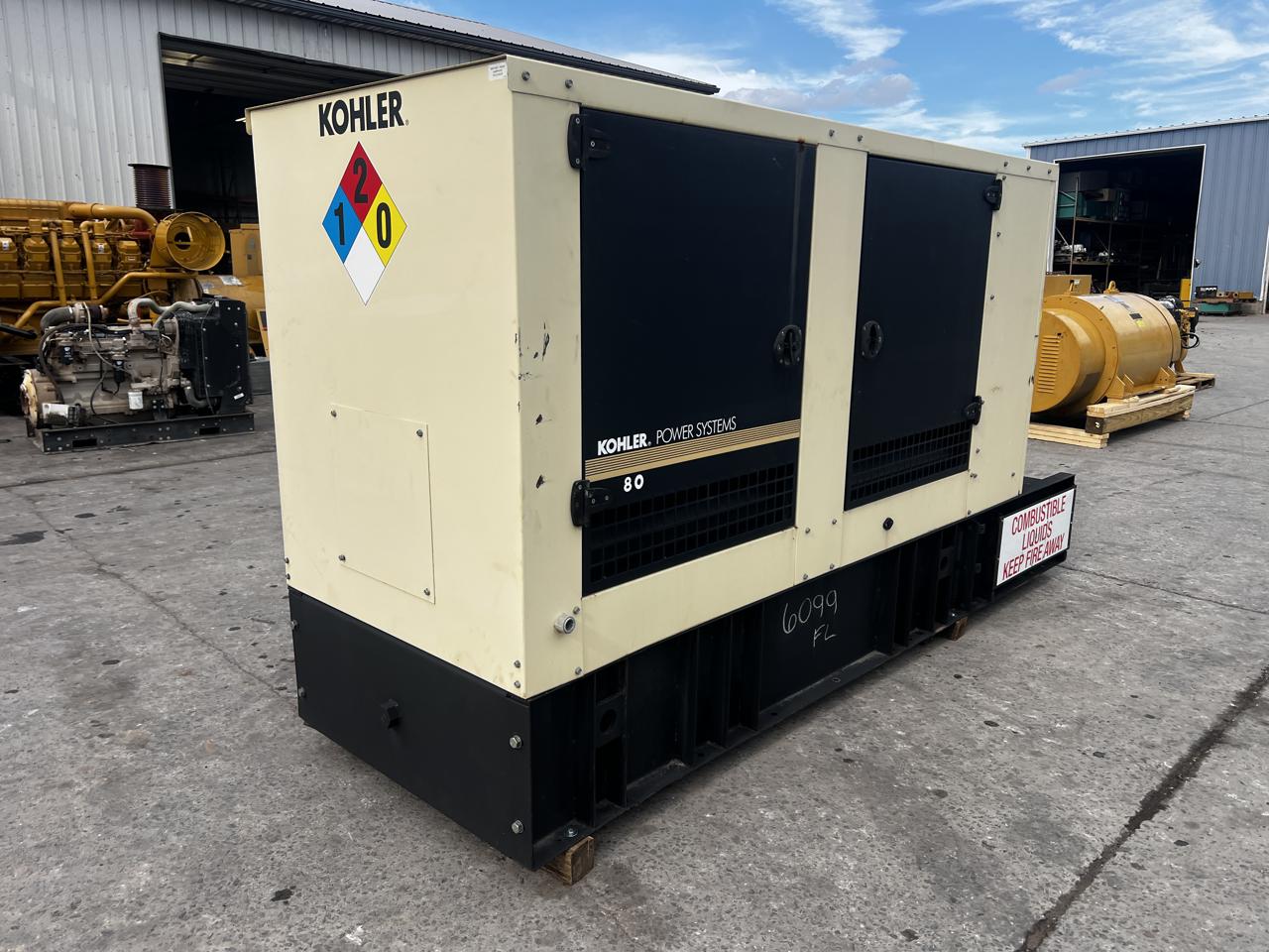 80 KW Kohler #80REOZJF, Diesel Generator Set, 120/240 Volt, 1800 RPM, 4.5 liter John Deere engine, circuit