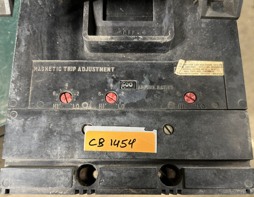 Westinghouse, Visabreaker, MCCB, 3-Pole, 800A Frame, 600V Max., 500A Adjust. Magnetic Trip