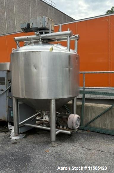 APV Crepaco, Likwifier, 500 gallon, Stainless Steel, 75 psi jacket @ 350°F, 7.5 HP sweep, 25 HP bottom