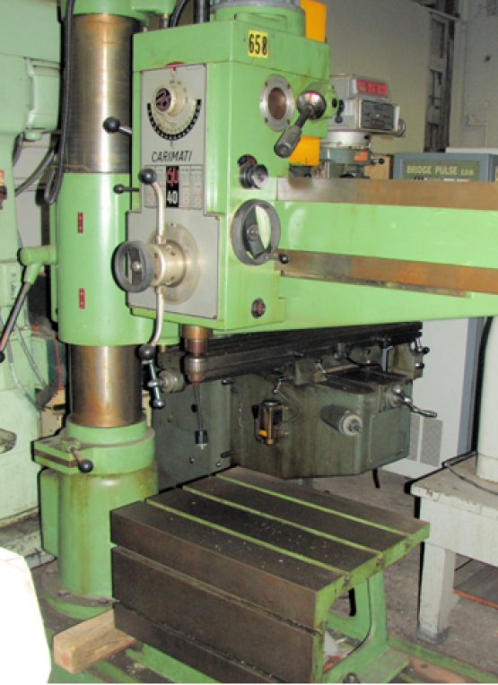 3' -9" Carimati #40-45/1000, radial drill, 2" drilling capacity, 1-3/8" tapping, 28" head traverse, #4MT