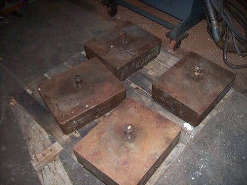 set of press mount isolator pads, 16-1/4" L x 13-1/4" width x 6" H, 1" approx. thread bolt