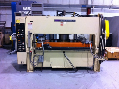 150 Ton, Herman Schwabe #SR-150, hydraulic die cutting press, 8 stroke, 36.25" x 79" ram, 36" x 83" bed, 12"
