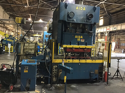 176 Ton, Aida #C2-16(2), double crank gap frame press, 7.8" stroke, 17.7" Shut Height, 3.9" adj., 93.3" x