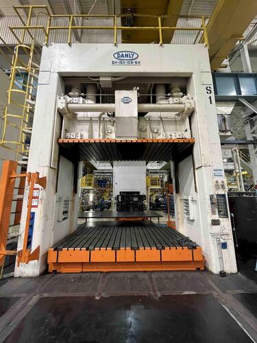 150 Ton, Danly #SH-150-156-84, hydraulic straight side spotting press, 60" stroke, 120" daylight, 156" x 84"