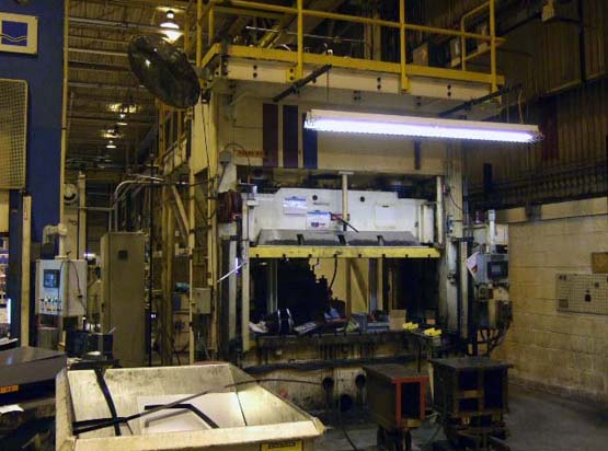 200 Ton, Pacific #200-D8-48-96, straight side gib guided hydraulic press, 24" stroke, 36" daylight, 96" x 48"