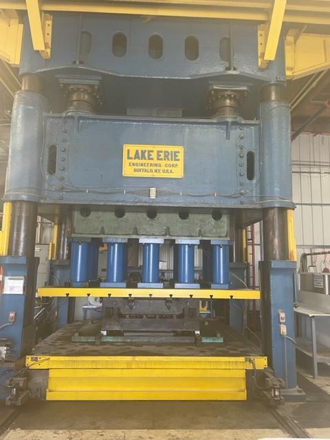 2100 Ton, Lake Erie, double action 4-post hydraulic press, 37" stroke, 76" daylight, 126" x 114" rolling