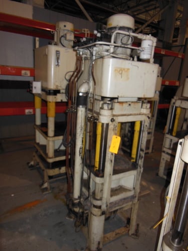 40 Ton, Fisher Dynamics, 4-post up-acting hydraulic press, 14" stroke, 19" daylight, 22" x 22" bed, 15" x 15"