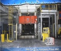 620 Ton, Erie, hydraulic press, 60" stroke, 80" daylight, 108" x 84" bed, 1400 IPM advance, 1.25-4.5 IPM
