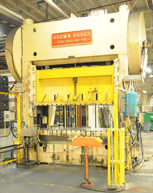 250 Ton, Brown & Boggs #SC2-250-96-48, straight side press, 8" stroke, 32.5" Shut Height, 10" adj., 96" x 48"