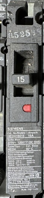 15 Amps, Siemens, Circuit Breaker, 1-Pole, 277VAC / 125VDC Max., Thermal Magnetic Fixed Trip