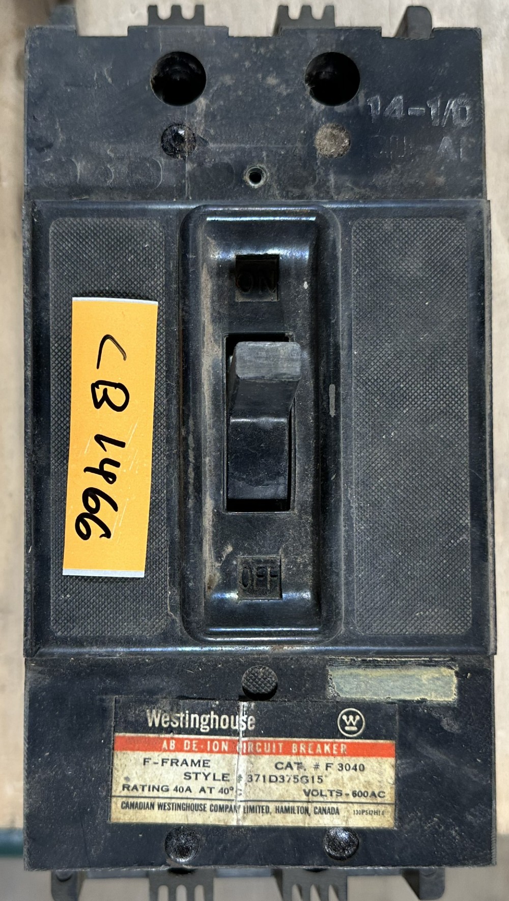 Westinghouse AB, De-Ion F3040, 3-Pole, 40A, 600V Max., Fixed Trip Unit